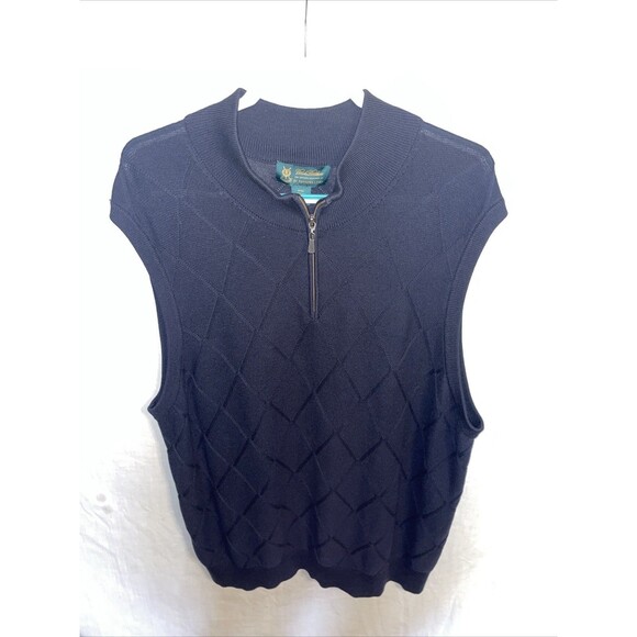 Brooks Brothers Men’s Argyle Sweater Vest Size 2XL Navy Blue Silk Blend Golf